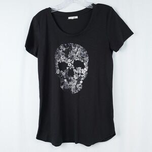 Maurices Floral‎ Skull Print T Shirt Small Black White Whimsigoth Grunge Emo